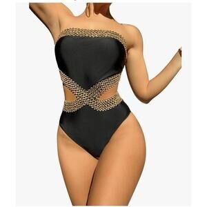 Milumia Women's Stitch Detail Strapless Piece Swimsuit Cut Out Bandeau Bathing